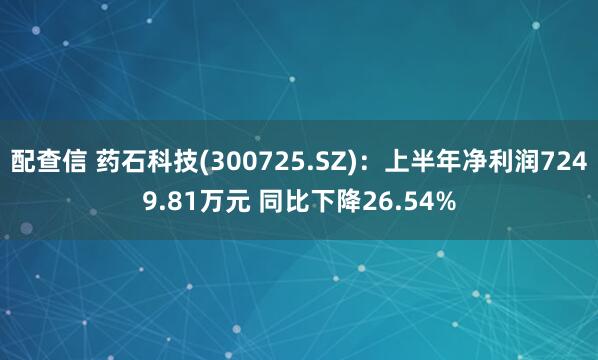 配查信 药石科技(300725.SZ)：上半年净利润7249.81万元 同比下降26.54%